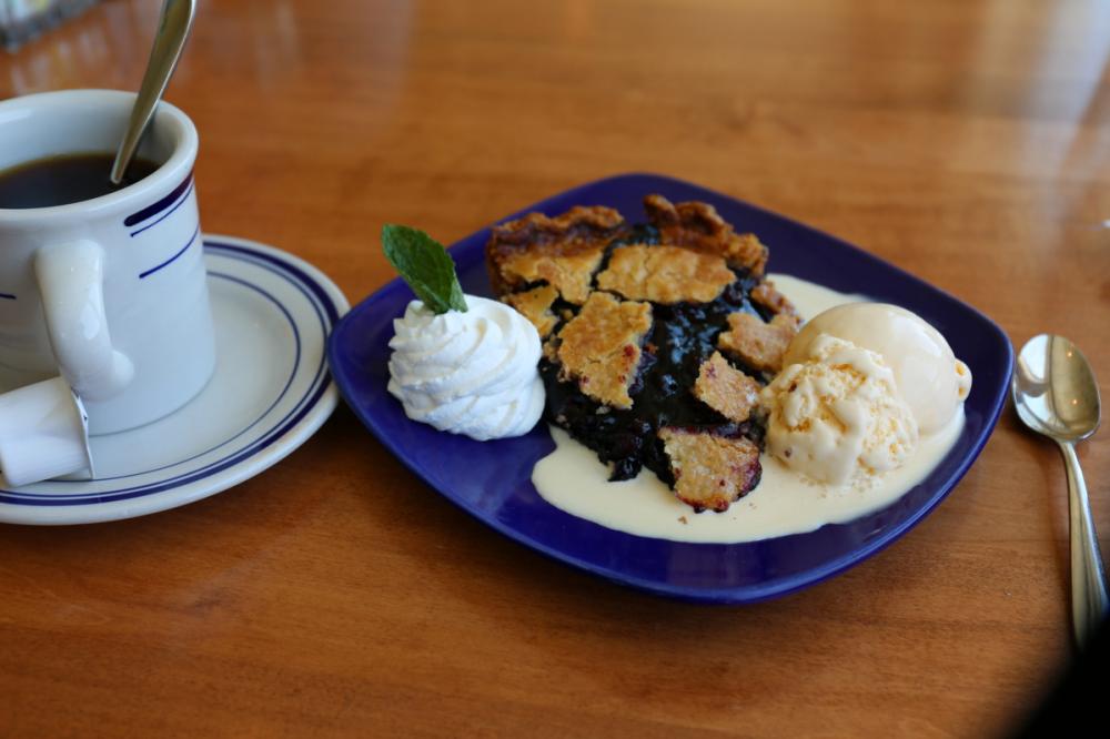 Fresh blueberry pie at Dolphins Restaurant, Harpswell, Maine, USA (the best!)
